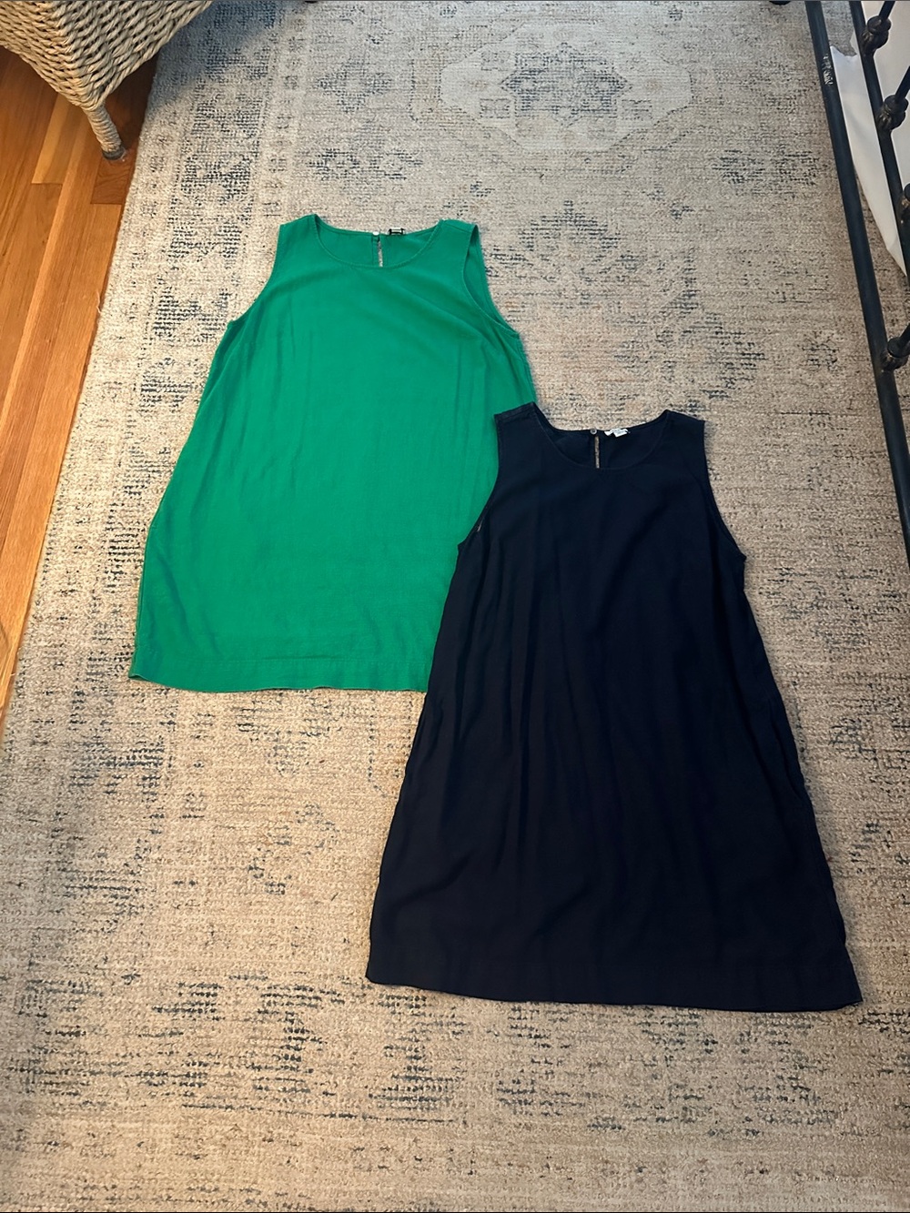J CREW Factory, Pair of Sleeveless Shift Dresses in Emerald Green and Navy